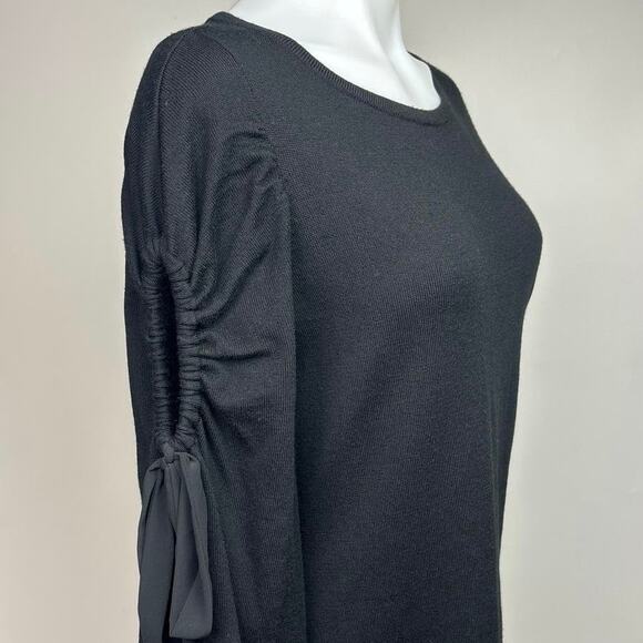 Club Monaco Black Wool Knit Bodycon Ribbon Cutout Long Sleeves Sweater Dress M - Picture 5 of 7